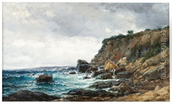 Pecheur Sur La Corniche Oil Painting - Jean Baptiste Olive