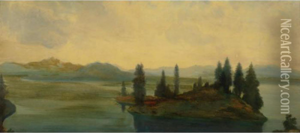 Lake And Island, Sierra Nevada Oil Painting - Arthur Bowen Davies
