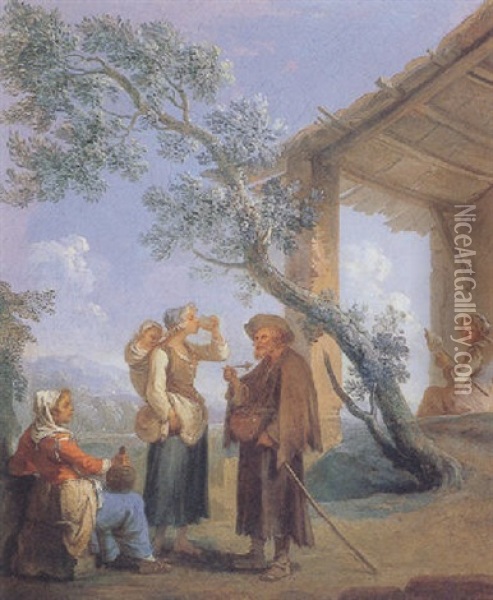 Peasants In A Landscape Oil Painting - Paolo Monaldi