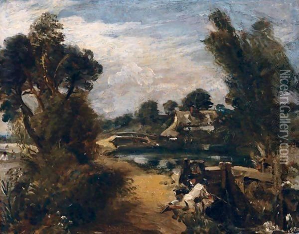 Boys Fishing On The River Stour Oil Painting - John Constable