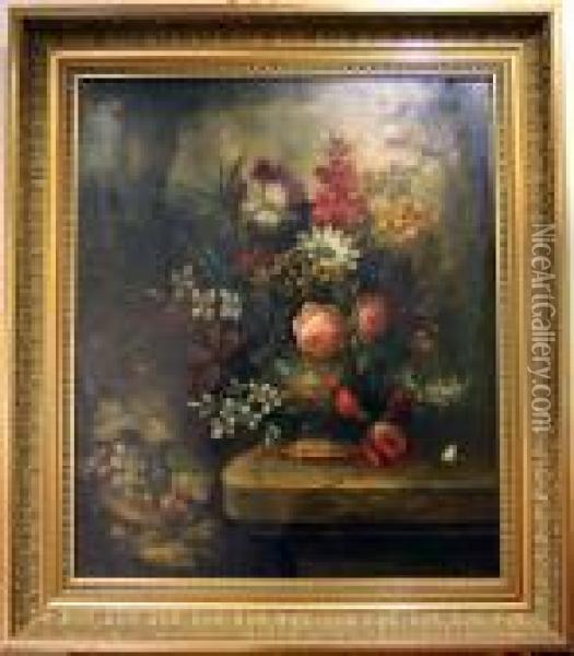 Praktstilleben Med Frukt Och Blommor Oil Painting - Franz Xaver Petter
