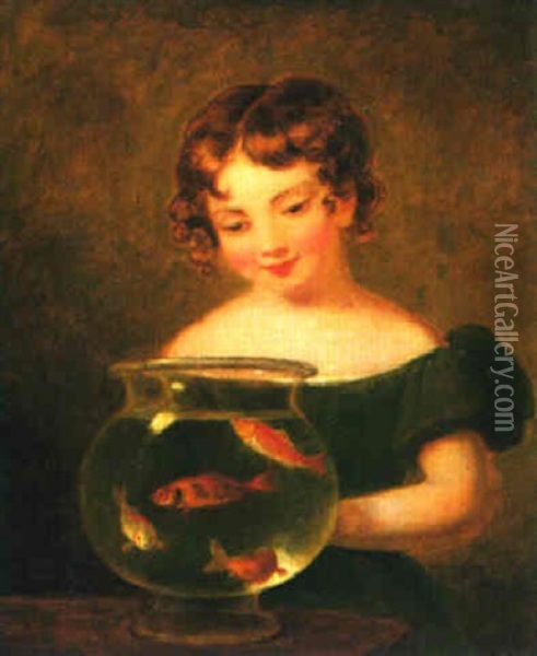The Goldfish Bowl Oil Painting - Margaret Sarah Carpenter