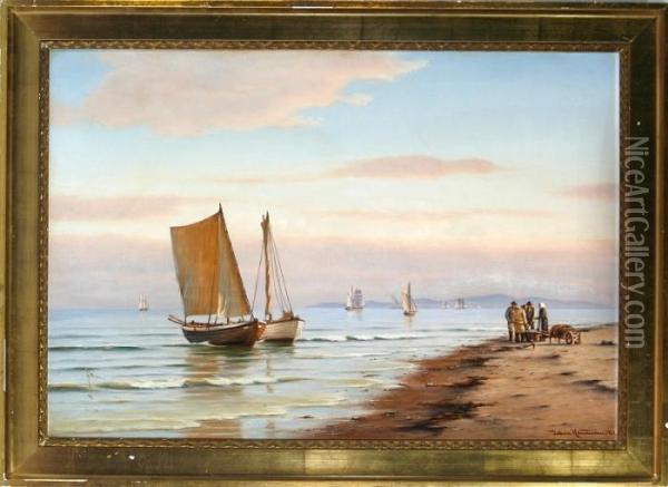 A Coastal Scenery From Hornbaek Village, Denmark Oil Painting - Carl Johan Neumann