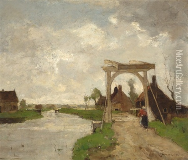 The Graafjes-bridge In Kortenhoef Oil Painting - Louis Stutterheim