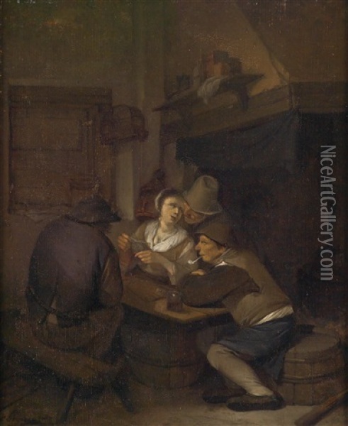 Wirtshausinterieur Mit Vier Personen Oil Painting - Cornelis Pietersz Bega