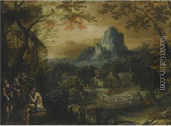 A Mountainous Landscape With Job Being Mocked By The People Ofthe Town Oil Painting - Frederik van Valkenborch