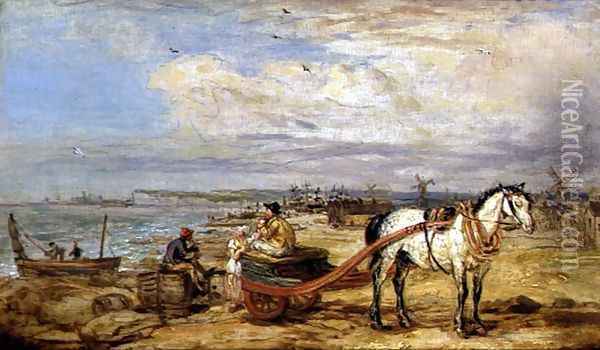 Fisherfolk on the Beach Oil Painting - James Ward