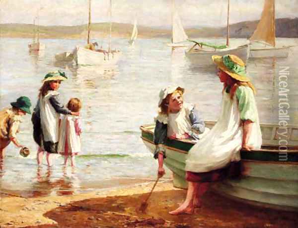 Children playing on the beach Oil Painting - Alice Hogarth Nicholson