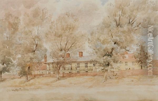 Seckford Almshouses From Fen Meadow, Woodbridge Oil Painting - Thomas Gainsborough