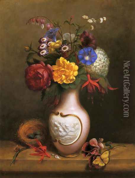 Floral Arrangement with Birds Nest Oil Painting - Arnoud Wydeveld