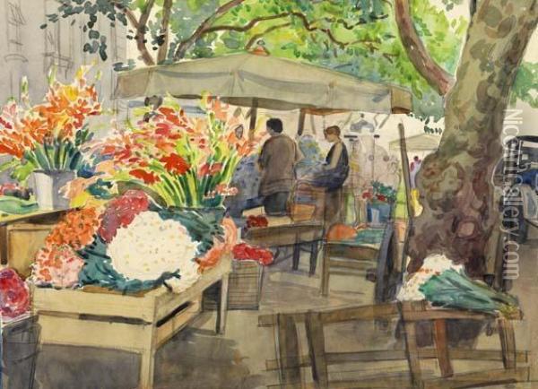 Marche Aux Fleurs Oil Painting - Tony Minartz