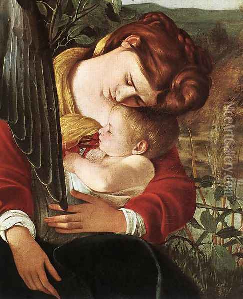 Rest on Flight to Egypt (detail 2) 1596-97 Oil Painting - Caravaggio