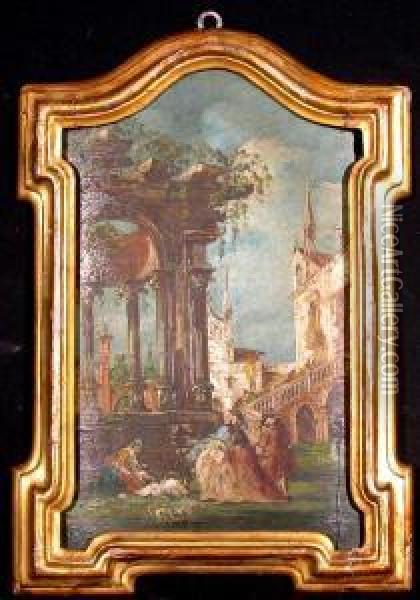 Capriccio With Elegant Figures Oil Painting - Pietro Paltronieri Il Mirandolese