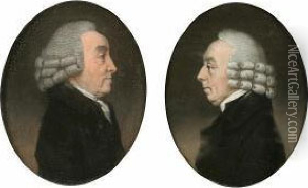 Portrait Of A Clergyman, And 
Another A Portrait Of A Gentleman, Both In Profile, A Pair, Ovals Oil Painting - Daniel Gardner