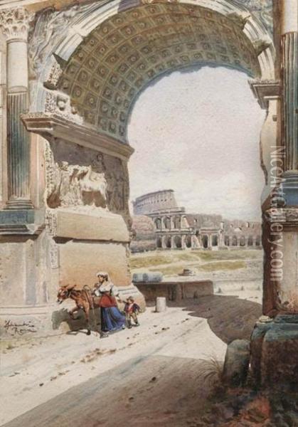 L'arco Di Tito E Il Colosseo Oil Painting - Federico Schianchi