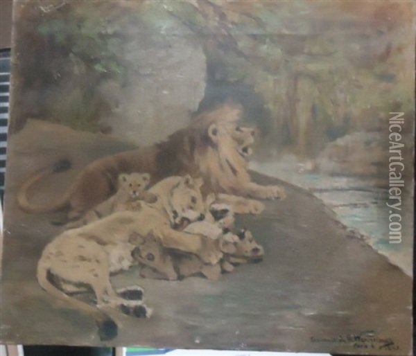 Une Famille De Lions Oil Painting - Gustave Wertheimer