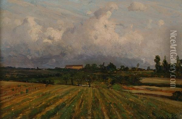 Landscape With Clouds Oil Painting - Lorenzo Delleani