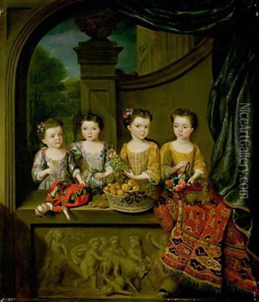 Portrait of the daughters of Sir Matthew Decker Bt 1718 Oil Painting - Jan Van Meyer