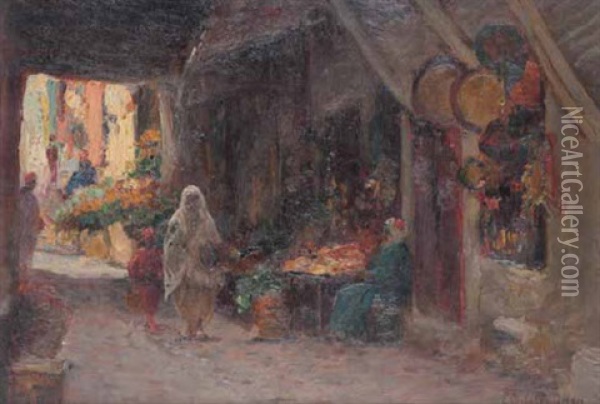 Les Souks Oil Painting - Eugene Jules Delahogue