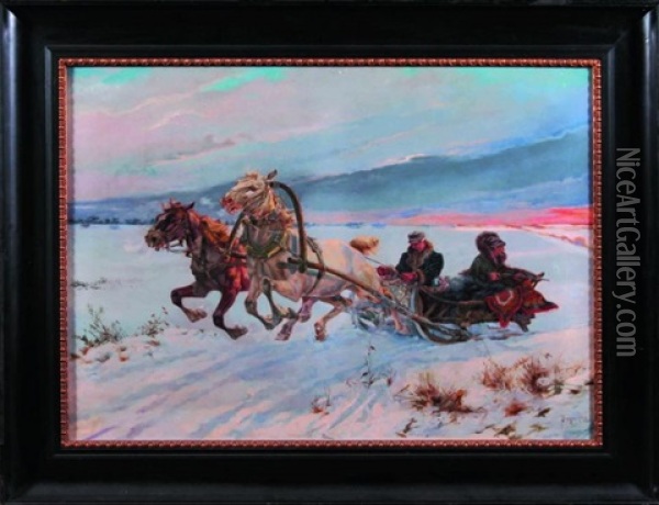 Ucieczka Przed Wilkami Oil Painting - Albert Singer