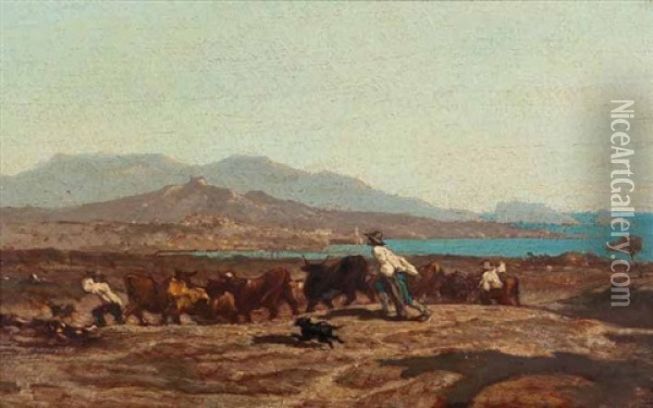 Vue De Marseille, Prise Des Aygalades, Un Jour De Marche (study) Oil Painting - Emile (Charles Joseph) Loubon