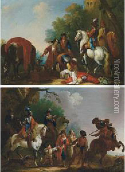 Soldati Soccorrono Dei Viandanti Oil Painting - Francesco Giuseppe Casanova