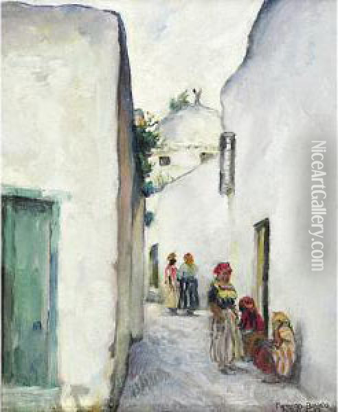 Vicolo A Tunisi Oil Painting - Pieretto Bortoluzzi Bianco