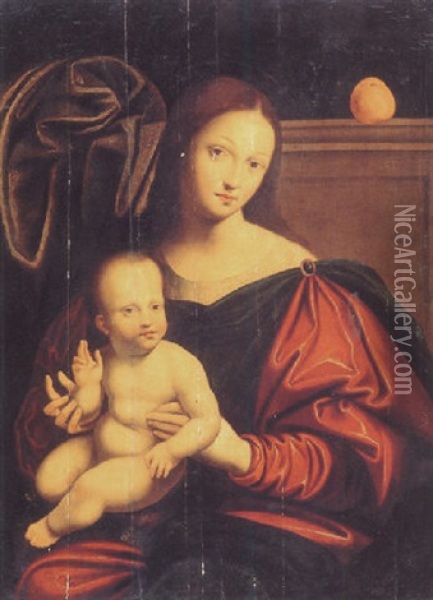 Virgin And Child With An Orange Oil Painting -  Master of the Female Half Lengths