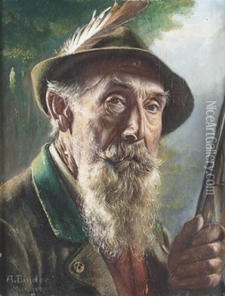 Portrat Eines Bartigen Jagers Oil Painting - Alois Binder