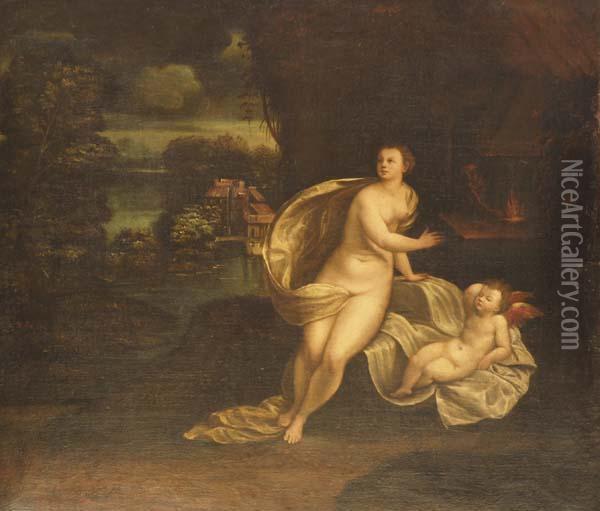 Venere, Cupido E Vulcano Oil Painting - Battista Dossi
