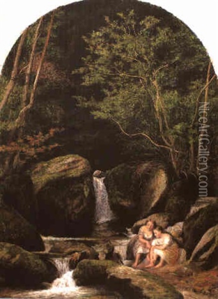 Waldlandschaft Mit Zwei Ruhenden Madchen An Einer Quelle Oil Painting - Viktor Paul Mohn
