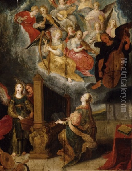 St. Cecilia And Musical Angels Oil Painting - Pieter Lisaert