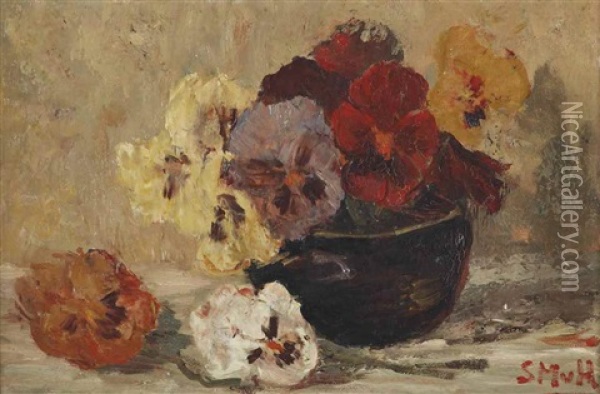 Violets In A Pot Oil Painting - Sientje Mesdag Van Houten