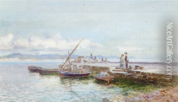 A Small Harbour On The Neapolitan Coast Oil Painting - Antonino Leto