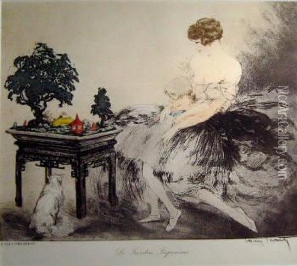 'jardin Japonais', Etching, 
Signed By The The Artist, Published In 1936, In A French Art Magazine, 
21cm X 26cm, Framed Oil Painting - Louis Icart