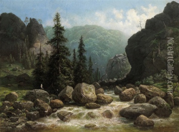 Parthie Aus Dem Okerthale Im Harzgebirge Oil Painting - Gustav Hausmann