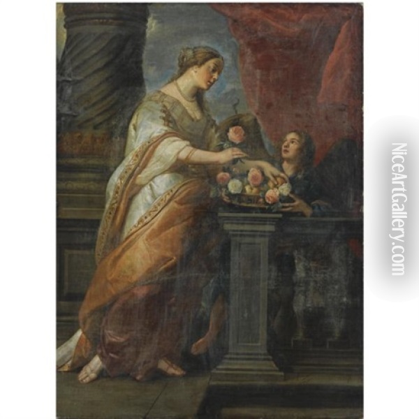 Saint Dorothea, Together With An Angel Oil Painting - Caspar de Crayer