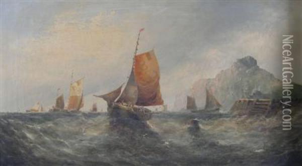 Sailing Boats With Castle In The Background Oil Painting - William Harry Williamson