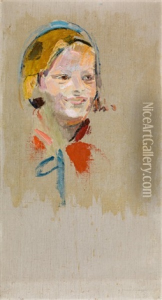Portrait Of A Girl (else Sucher) Oil Painting - Franz Wiegele