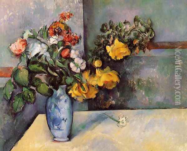Still Life Flowers In A Vase Oil Painting - Paul Cezanne