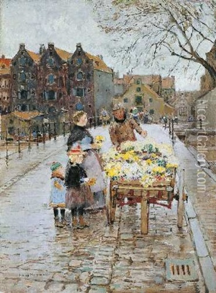 Blumenkarre In Amsterdam Oil Painting - Hans Herrmann