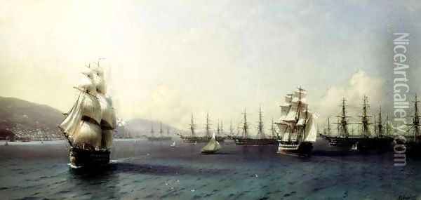 The Black Sea fleet in Feodosiya Oil Painting - Ivan Konstantinovich Aivazovsky