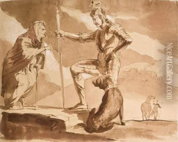 Conte Medievale Mettant En Scene Une Sorciere Et Un Soldat Oil Painting - Sir George Hayter
