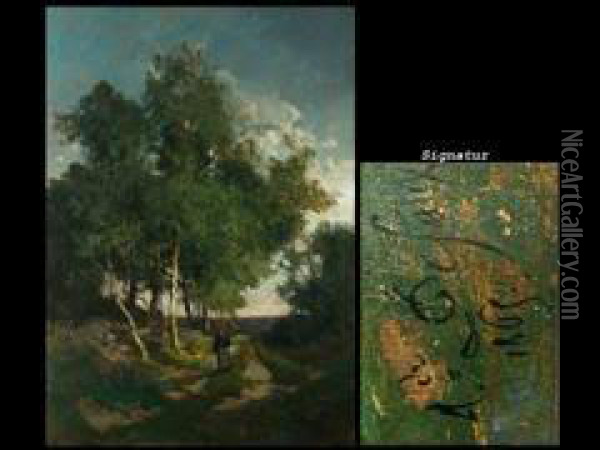 Reisigsammler Auf Weg Mit Birken Oil Painting - Alexandre Defaux