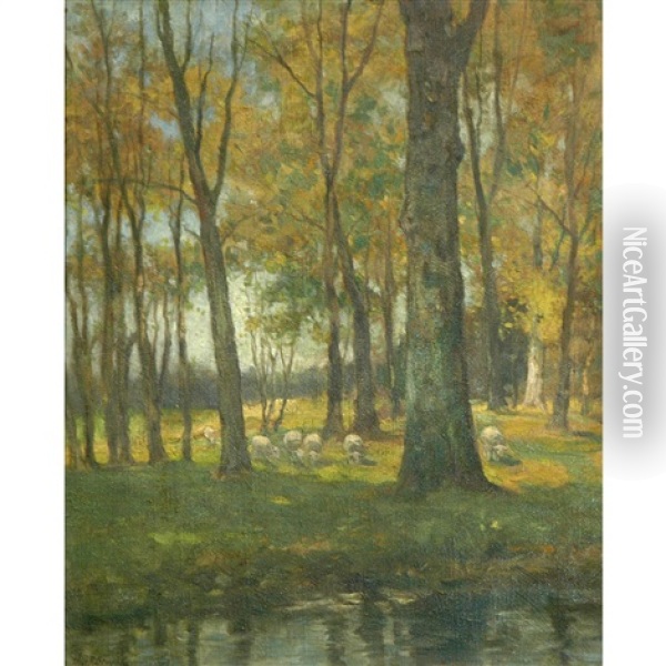 Sheep At The Edge Of The Wood Oil Painting - Charles Paul Gruppe