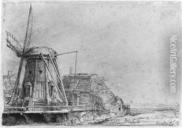 The Windmill (b., Holl. 233; H. 179; Bb.41-c) Oil Painting - Rembrandt Van Rijn