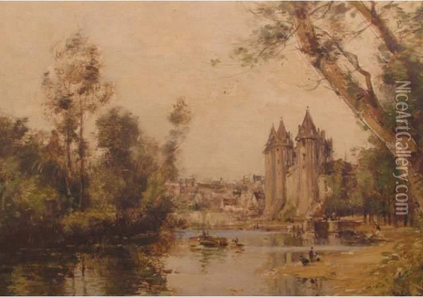 Chateau De Josselin Et Un Port En Toscane Oil Painting - Maurice Dainville