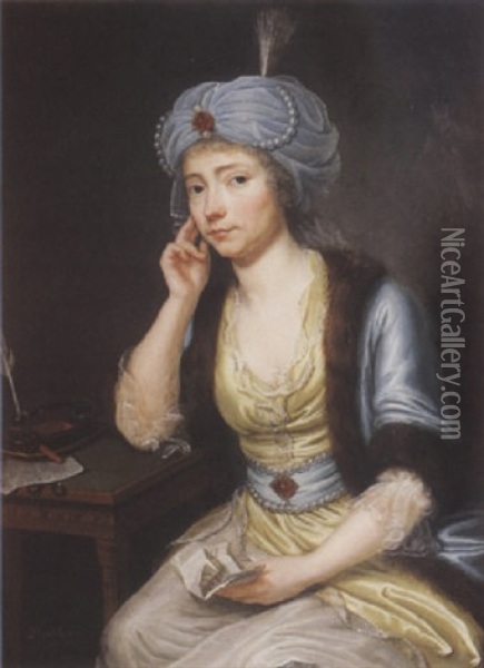 Portrait De Charlotte Marquis En Sultane Oil Painting - Jean Preudhomme