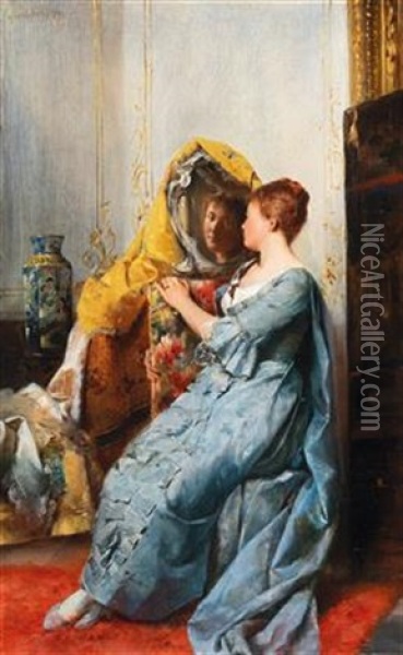 Lady In Her Boudoir Oil Painting - Gustav Holweg