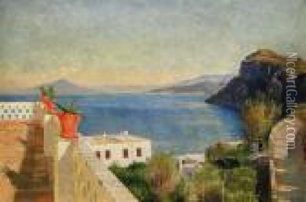 Utsikt Fran Neapel Mot Vesuvius Oil Painting - Olof Krumlinde